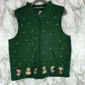 Christopher And Banks Womens Embroidered Ugly Christmas Vest Size M Green